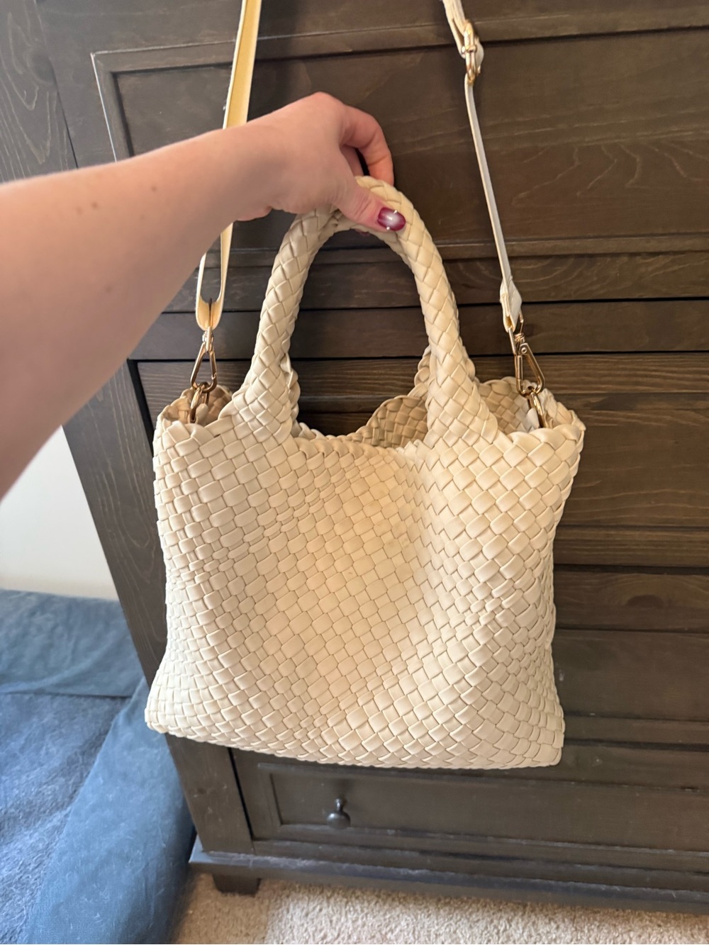 Woven Tote Bag in Cream - Designer Style